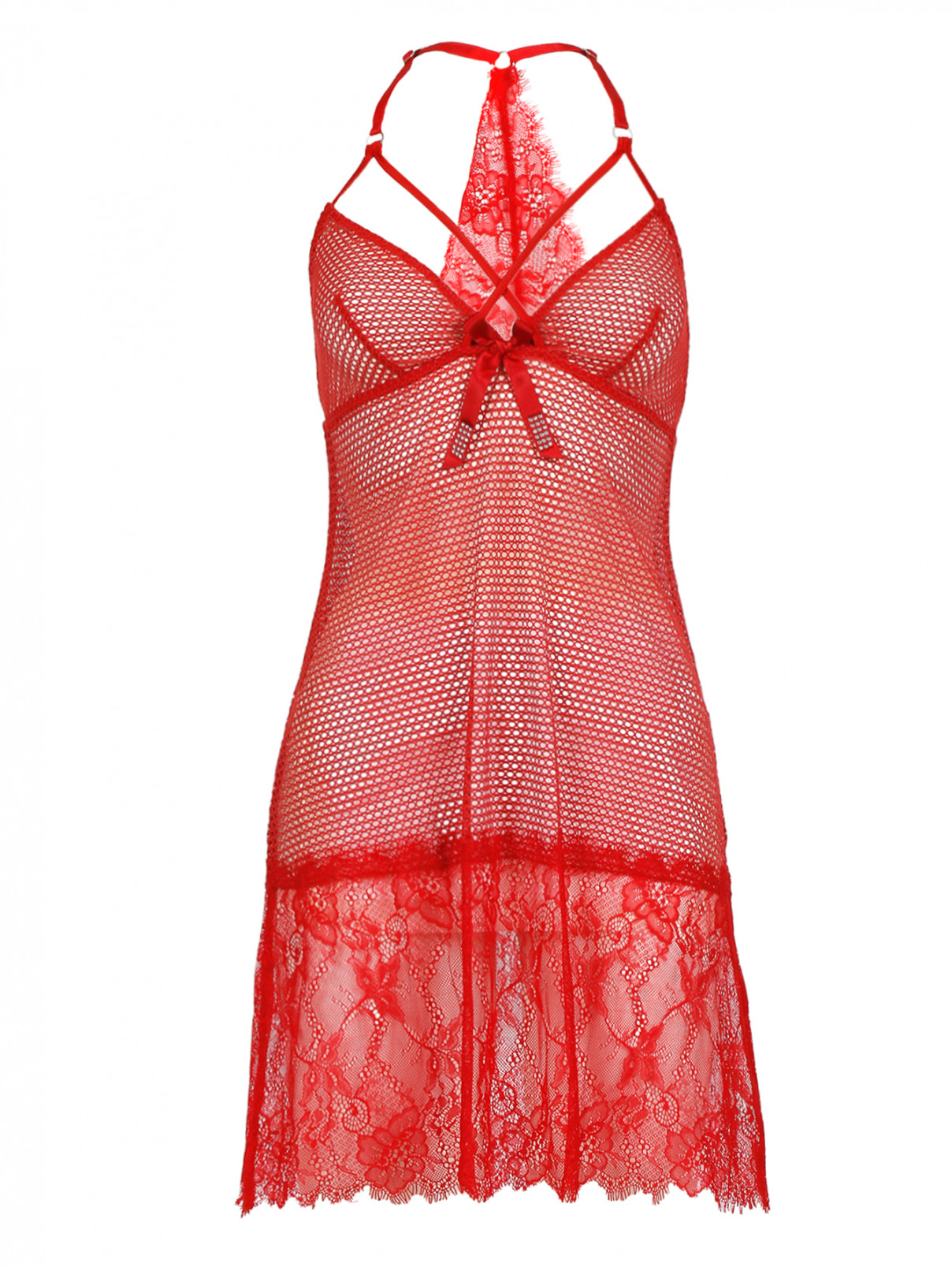 Прозрачная сорочка с декоративным бантом Rosapois  –  Общий вид  – Цвет:  Красный
