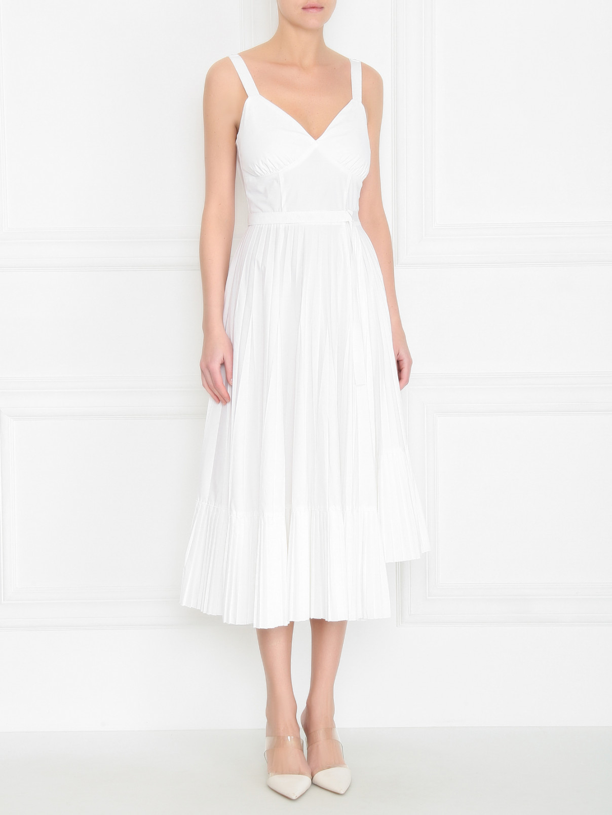 Платье из хлопка с юбкой плиссе Beatrice .b  –  МодельВерхНиз  – Цвет:  Белый