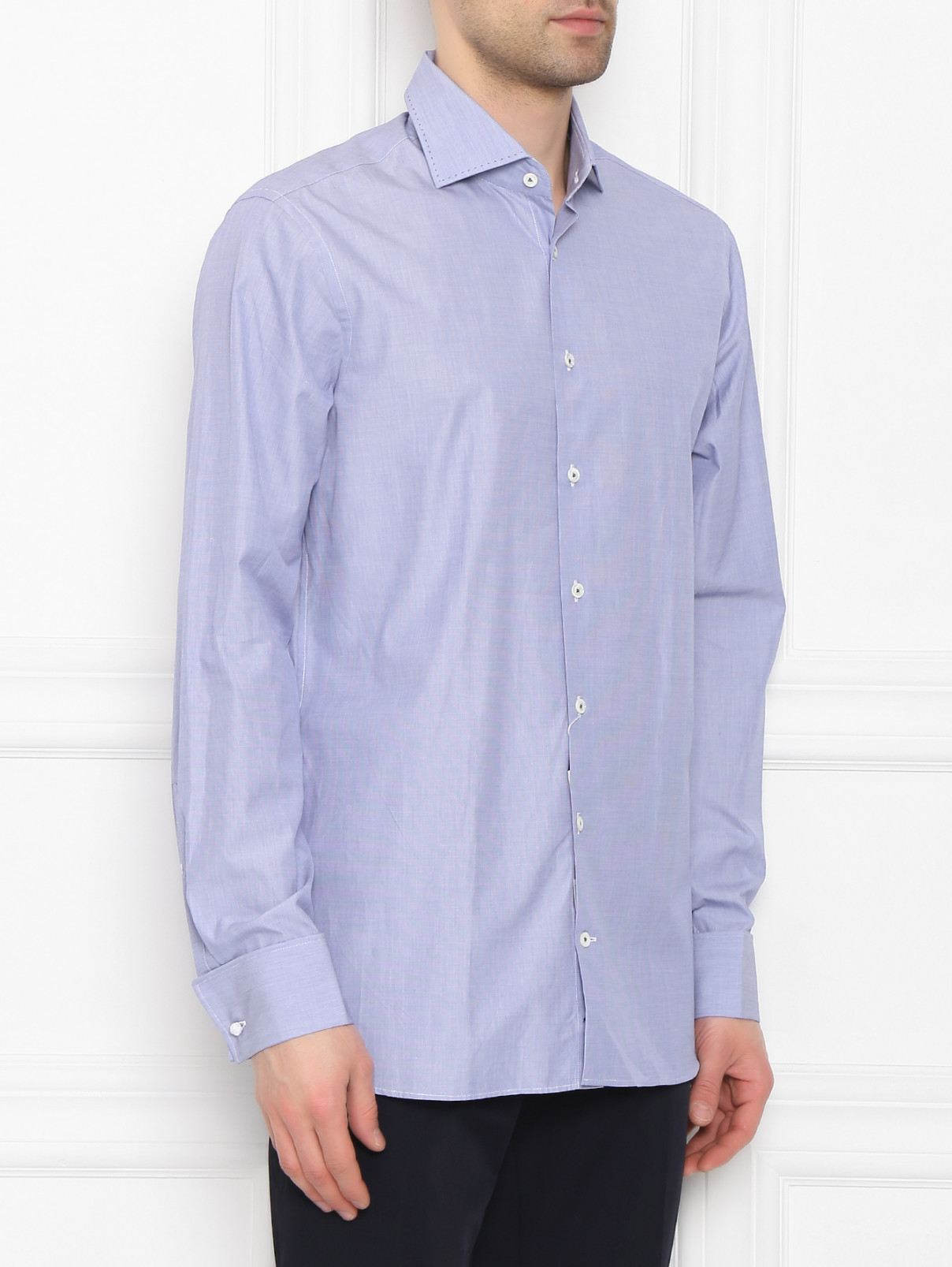 Рубашка из хлопка с длинным рукавом Van Laack  –  МодельВерхНиз  – Цвет:  Синий