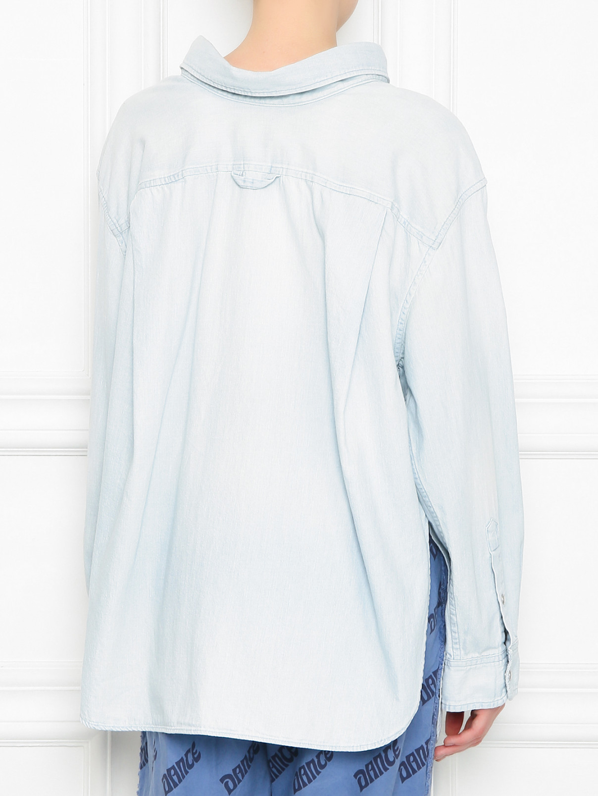 Хлопковая рубашка свободного кроя Balenciaga  –  МодельВерхНиз1  – Цвет:  Синий