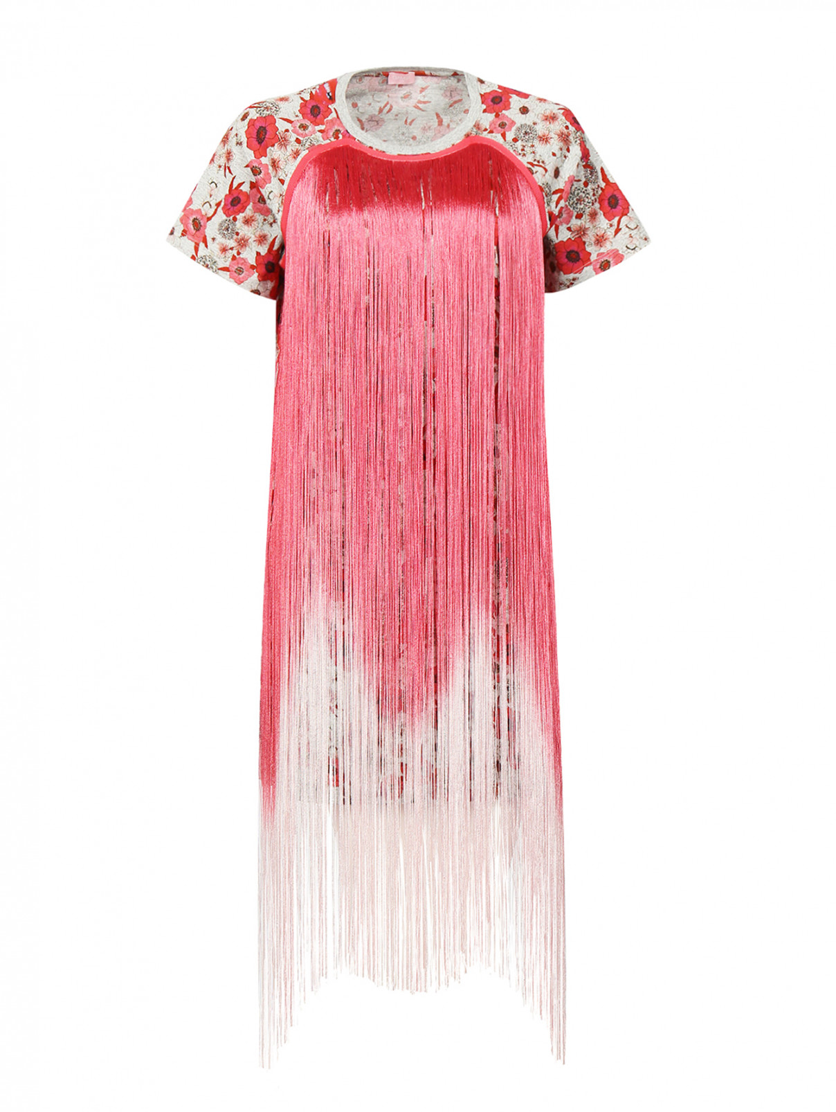 Платье с бахромой из хлопка с цветочным принтом Giamba  –  Общий вид  – Цвет:  Узор