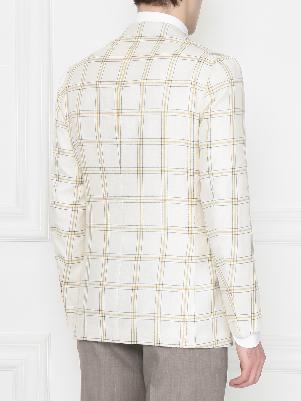 Двубортный пиджак из шерсти и шелка с узором "клетка" Isaia  –  МодельВерхНиз1  – Цвет:  Бежевый