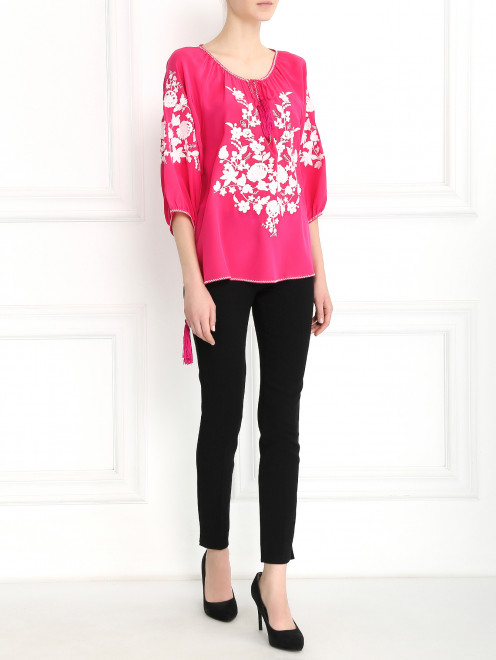 Блуза из шелка с цветочной вышивкой P.A.R.O.S.H. - Модель Общий вид