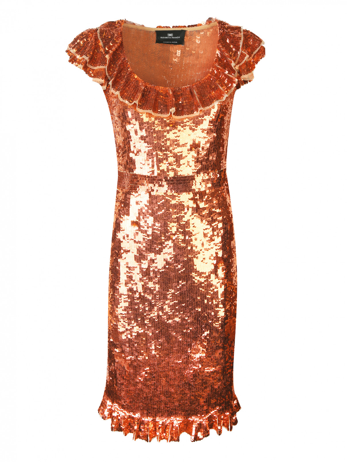 Платье из ткани с пайетками Elisabetta Franchi  –  Общий вид  – Цвет:  Металлик