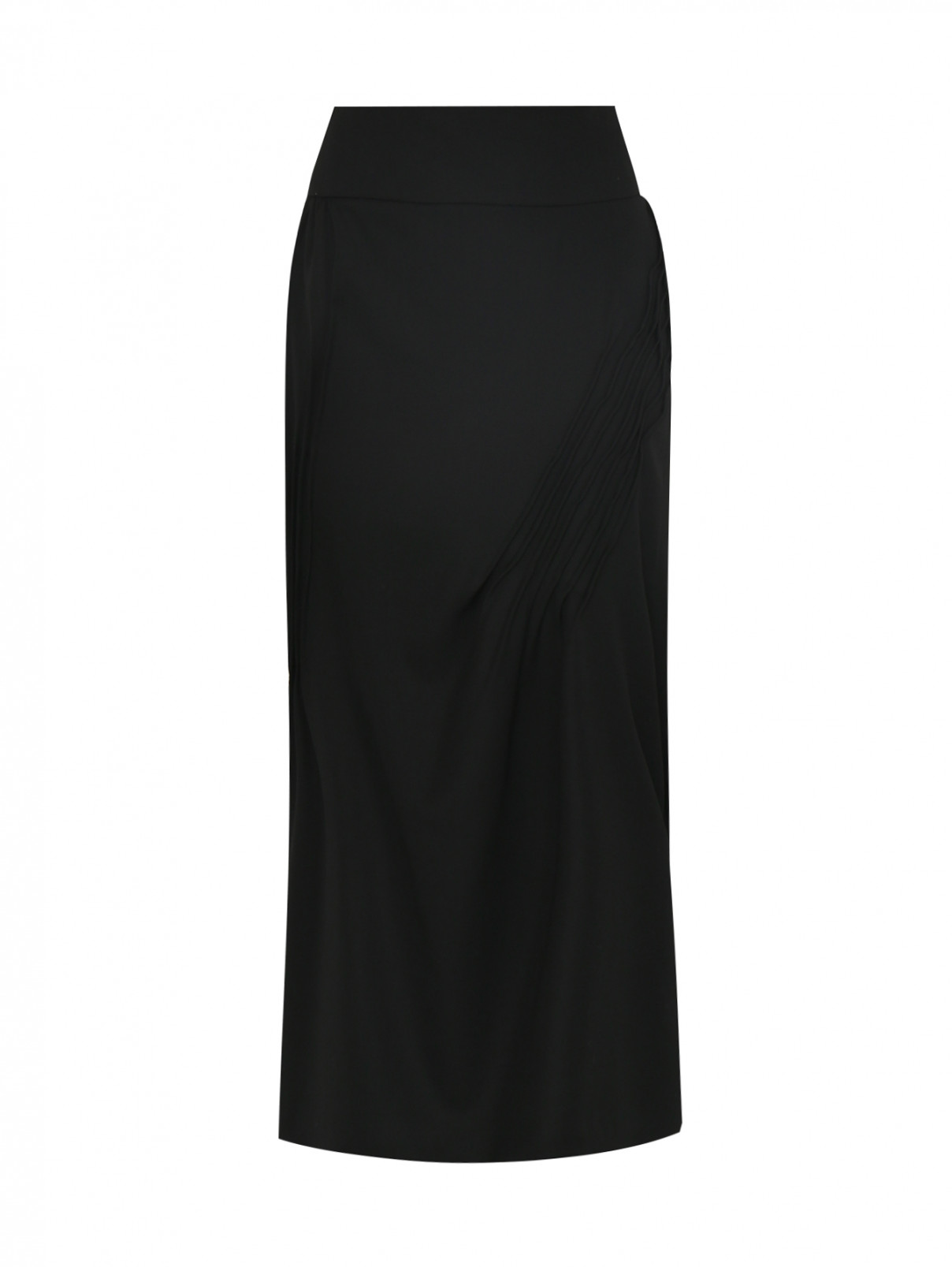Юбка шерстяная с декоративными складками Nina Ricci  –  Общий вид  – Цвет:  Черный