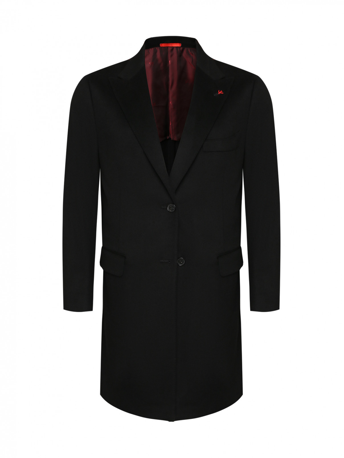 Пальто из шерсти с карманами Isaia  –  Общий вид  – Цвет:  Черный