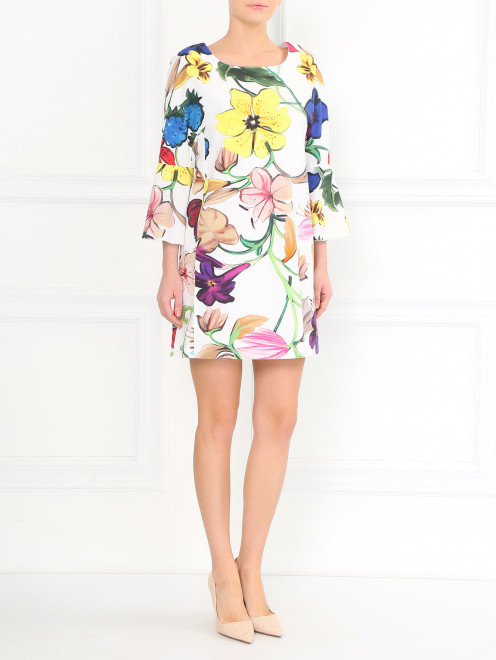 Платье из хлопка с цветочным узором и боковыми карманами Dondup - Модель Общий вид