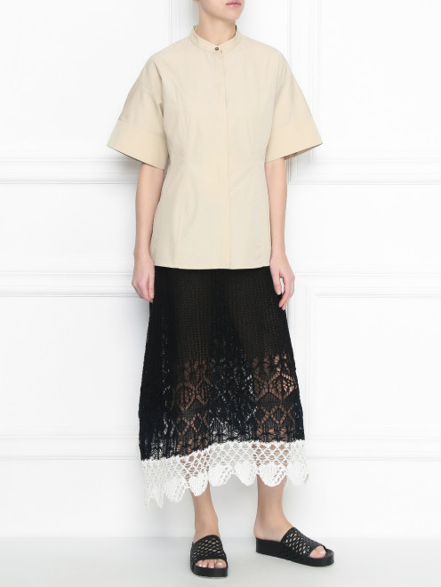 Полупрозрачная юбка с ажурным узором из хлопка Jil Sander - МодельОбщийВид