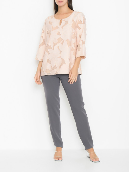 Блуза из смешанного хлопка с цветочным узором Per te by Krizia - МодельОбщийВид