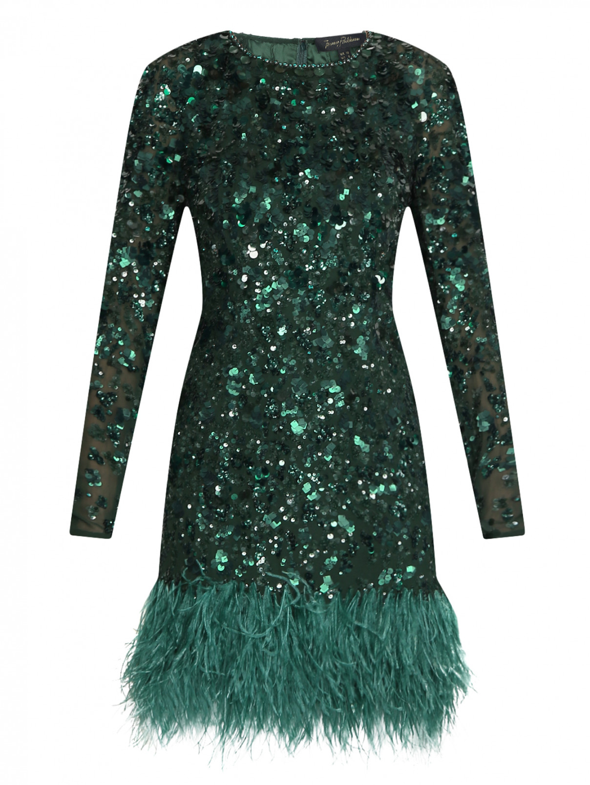 Платье декорированное пайетками и перьями Jenny Packham  –  Общий вид  – Цвет:  Зеленый