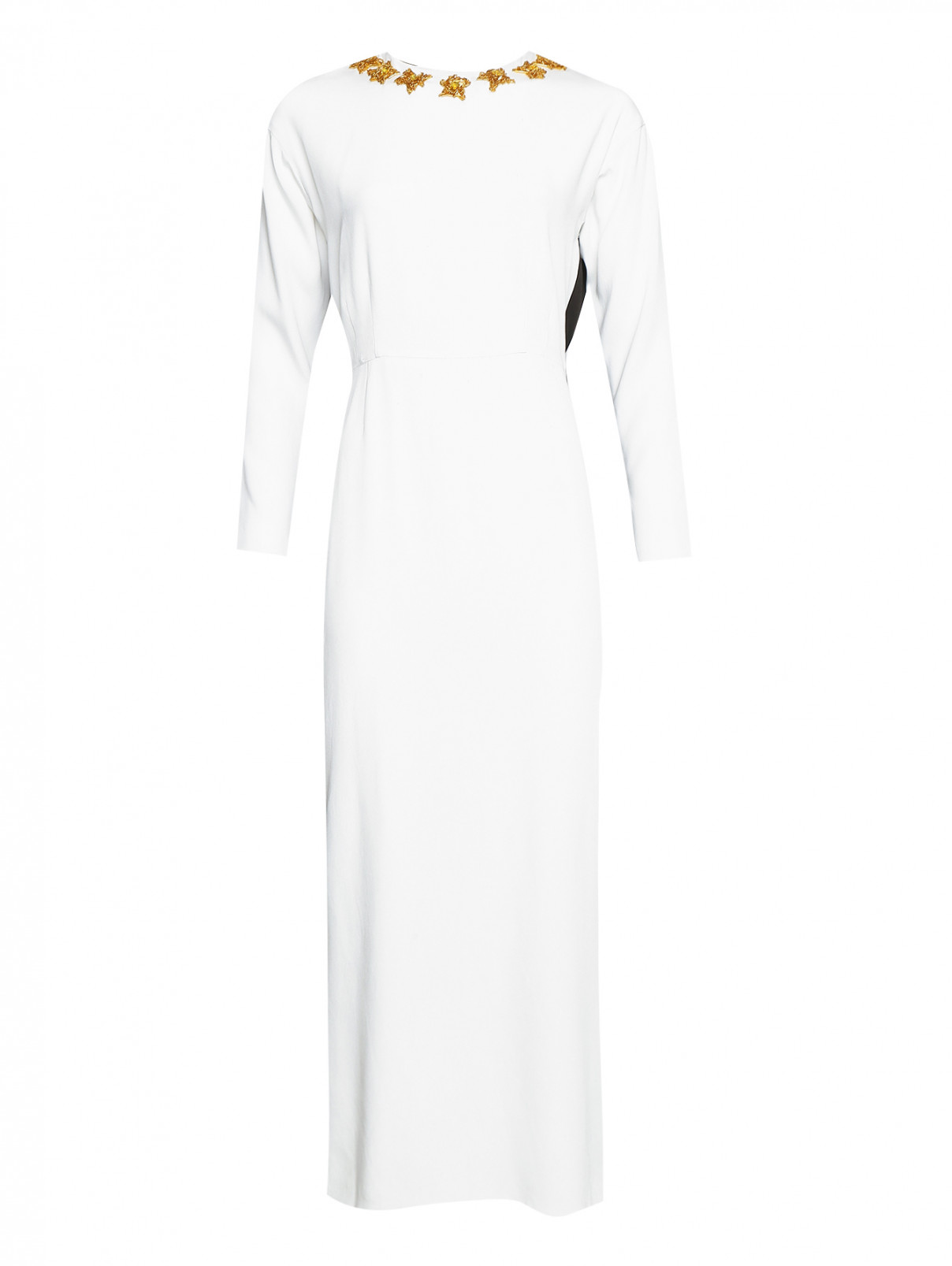 Платье-макси с вышивкой и открытой спиной Alexander Terekhov  –  Общий вид  – Цвет:  Белый
