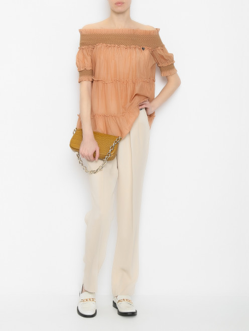 Блуза из хлопка и шелка с коротким рукавом TWINSET - МодельОбщийВид