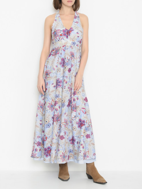 Платье-макси из хлопка и шелка с цветочным узором  Liu Jo - МодельОбщийВид