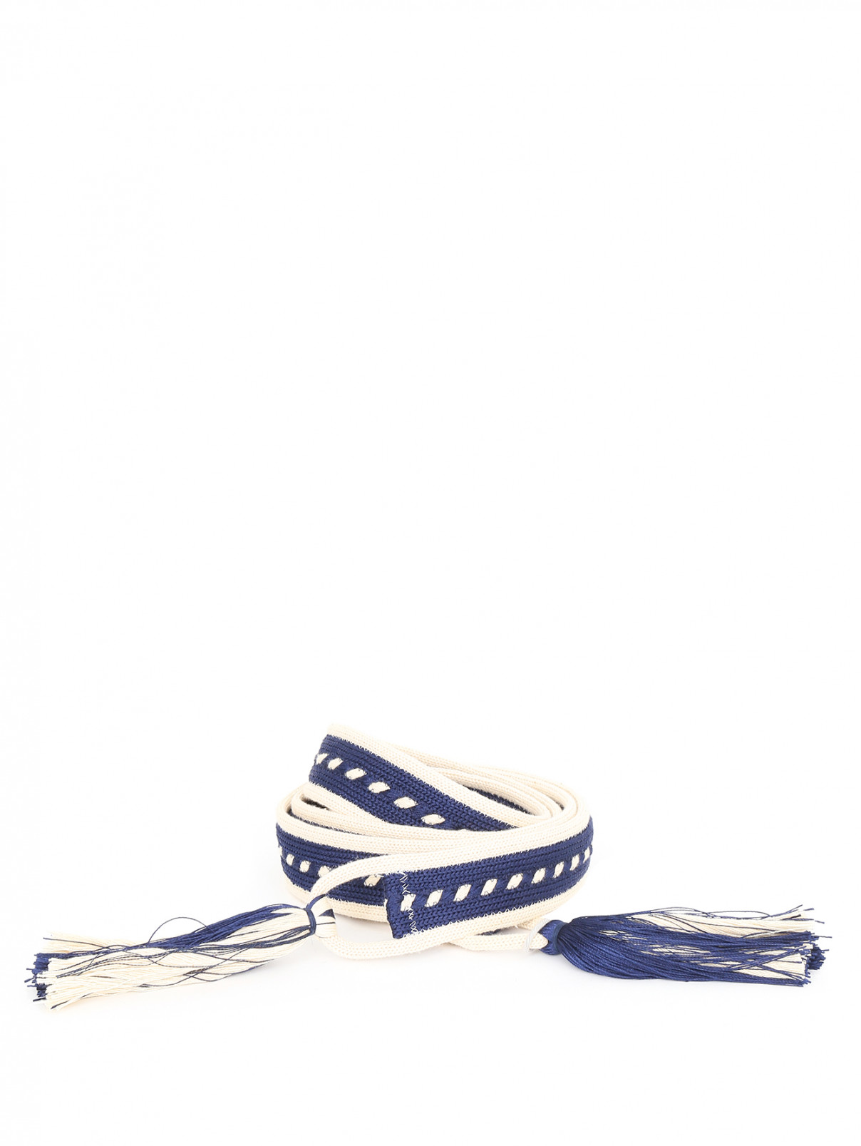 Ремень из хлопка с кисточками Marina Sport  –  Общий вид  – Цвет:  Синий