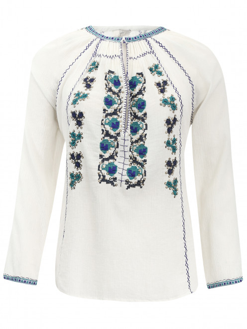 Блуза из хлопка декорированная пайетками и вышивкой - Общий вид