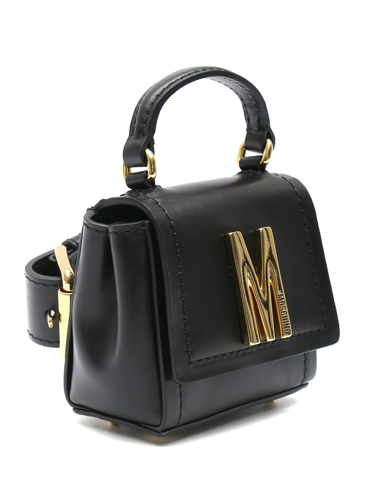 Мини-сумка с логотипом на цепочке Moschino  –  Обтравка1  – Цвет:  Черный