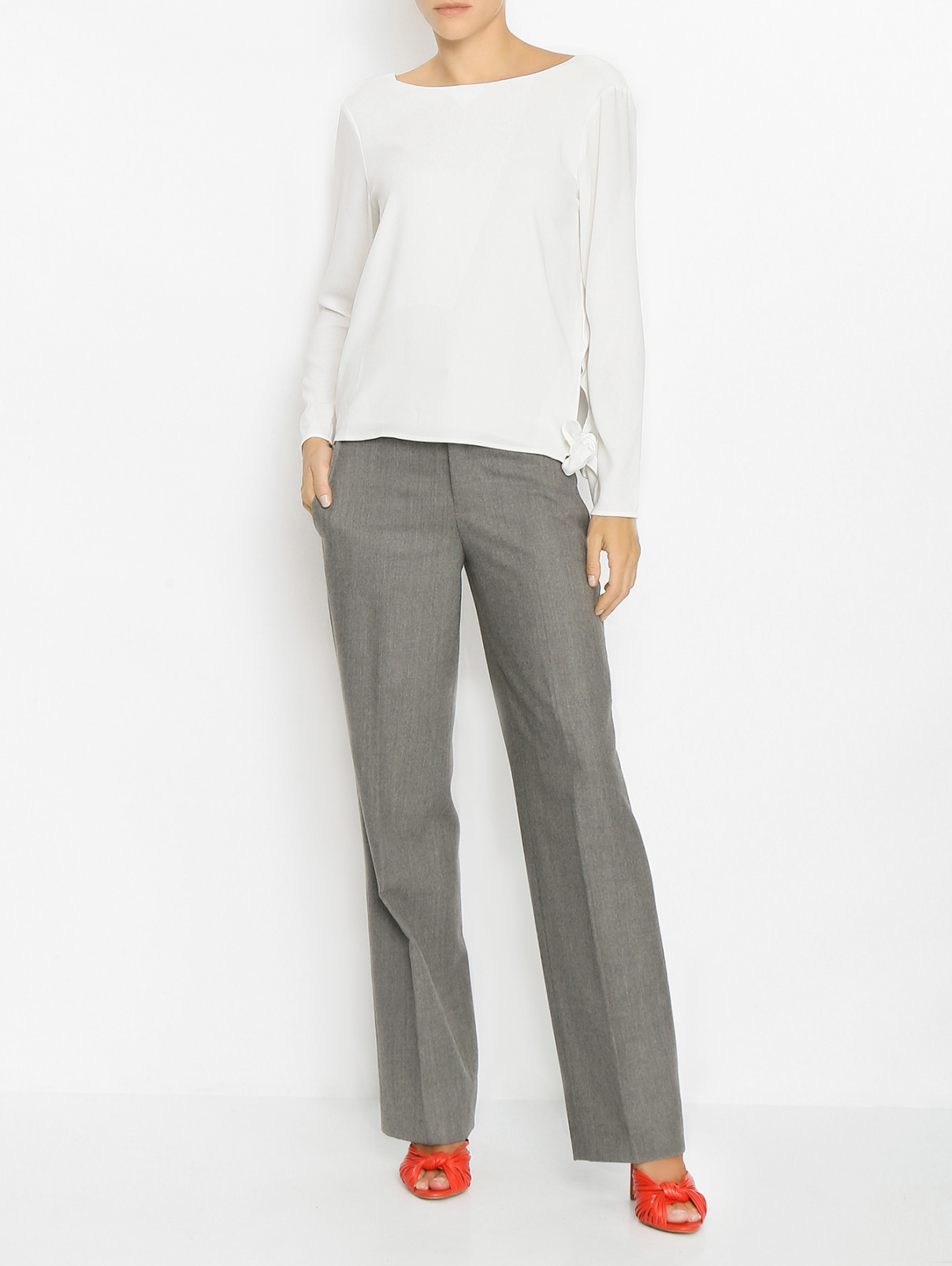 Блуза с бантом и вырезом на спине Polo Ralph Lauren  –  МодельОбщийВид  – Цвет:  Белый