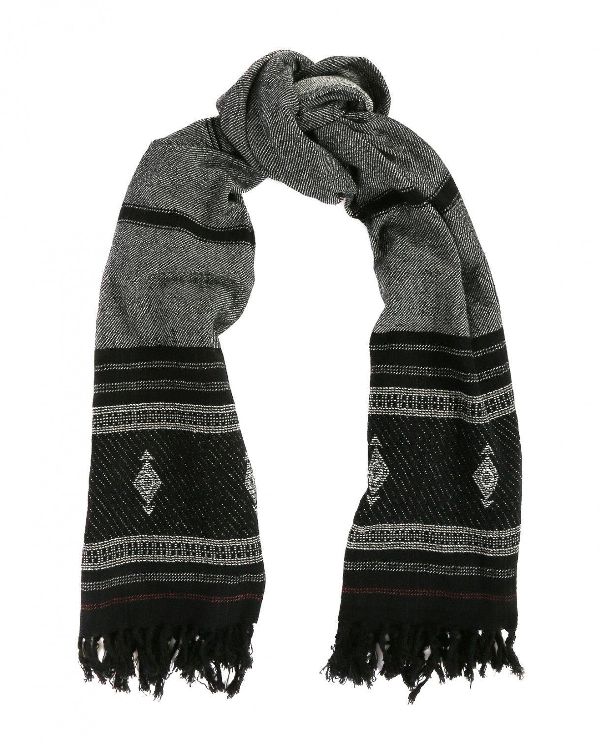 Шарф из хлопка с узором декорированный бахромой Swildens  –  Общий вид  – Цвет:  Серый