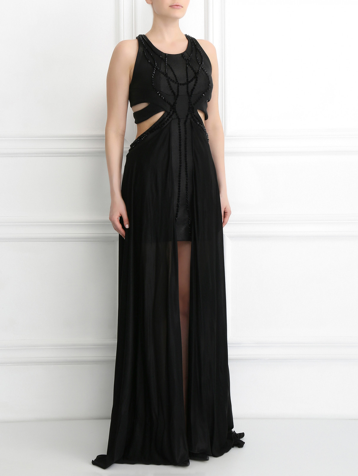 Платье-макси декорированное шипами Jay Ahr  –  Модель Верх-Низ  – Цвет:  Черный
