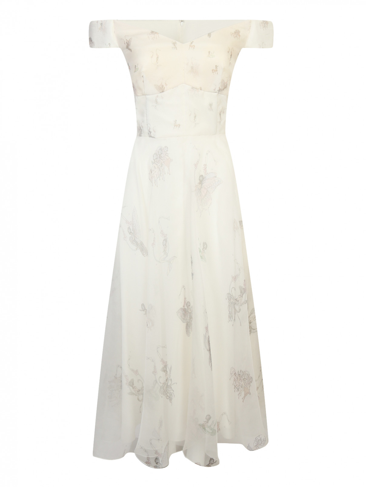 Платье-миди из шелка с узором Руж  –  Общий вид  – Цвет:  Белый