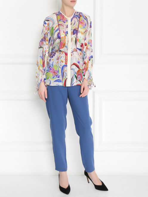 Блуза из шелка с узором и декоративной отделкой Etro - МодельОбщийВид